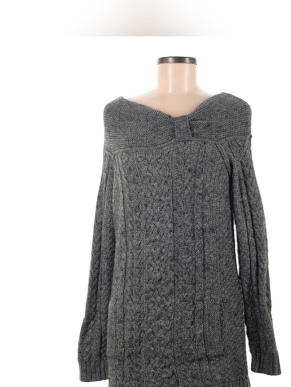 Nine West Cowl Neck Long Sleeve Alpaca Wool Blend Sweater Tunic Pockets Grey L